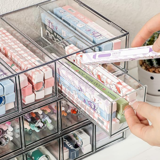 Stackable Organizer Acrylic Storage Drawers, Suitable for Desktop Storage, Office Supplies, Cosmetics, Stationery, Jewelry, Accessories (3)