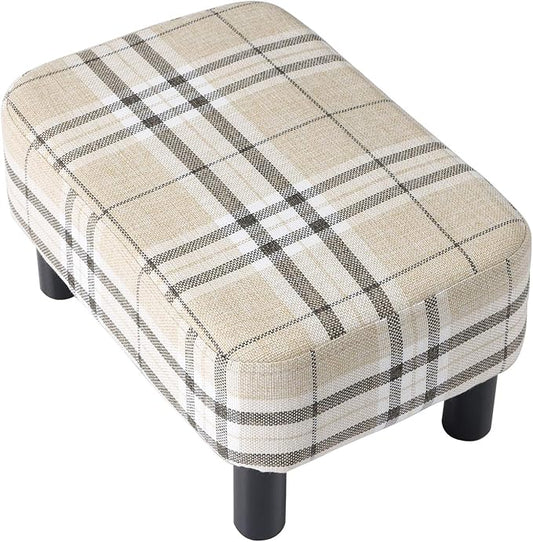 IBUYKE 16.54" Small Footstool, Linen Fabric Pouf, with Padded Seat Pine Wood Legs and Padded Rectangular Stool, for Bedroom, Stripe RF-BD215