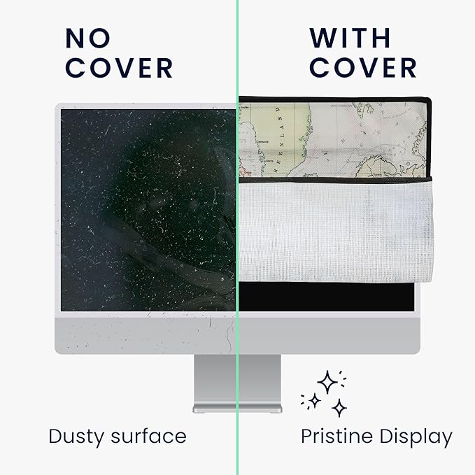kwmobile Dust Cover for 31-32" Monitor - Linen Monitor Protector with Design - Travel Black/Multicolor