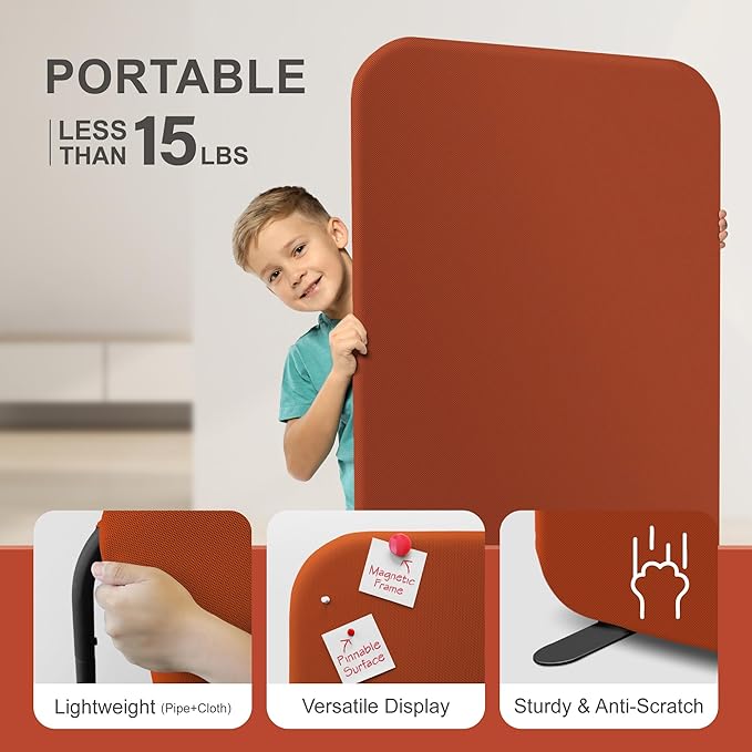 DECOLAB Standing Room Divider, Portable Privacy Wall Partition for Studio Apartment, Living Room, Bedroom, Workspace, Scratch Resistance, 29”x65”, Sunrise
