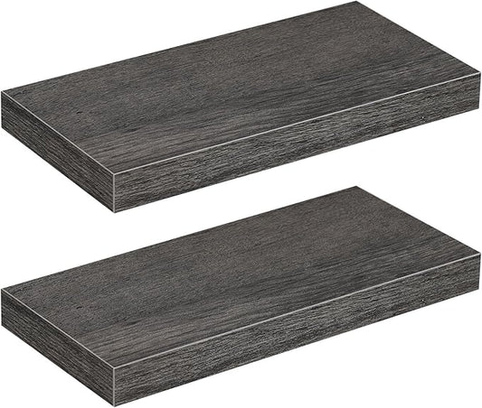 HOOBRO Floating Shelves for Wall, Wall Mounted Shelf Set of 2, 15.7" Hanging Shelf with Invisible Brackets, for Wall Decor Storage in Bathroom Bedroom Kitchen Livingroom Office, Charcoal Gray BC40BJ01