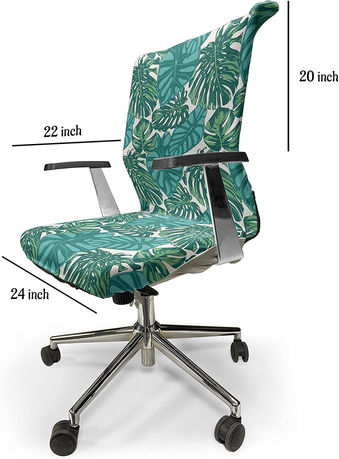 Ambesonne Exotic Office Chair Cover, Continuous Jungle Foliage Pattern with Tropical Leaves, Stretchable Decorative Universal Size High Back Printed Slipcover, Dark Teal