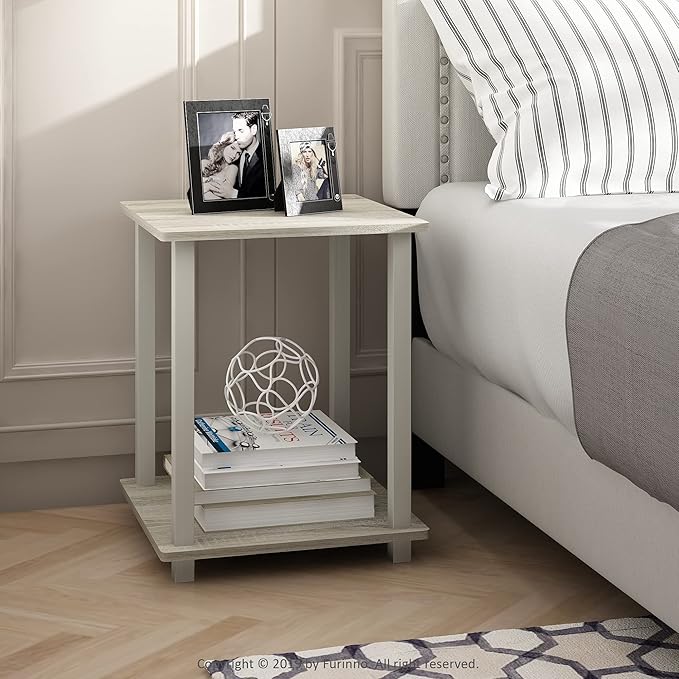Furinno SIMPLISTIC Side Table Set of 2, 2-Tier Square Modern End Table, Nightstand, Night Stand, Bedside Table, Toolless Assembly, for Living Room, Bedroom, Sonoma Oak
