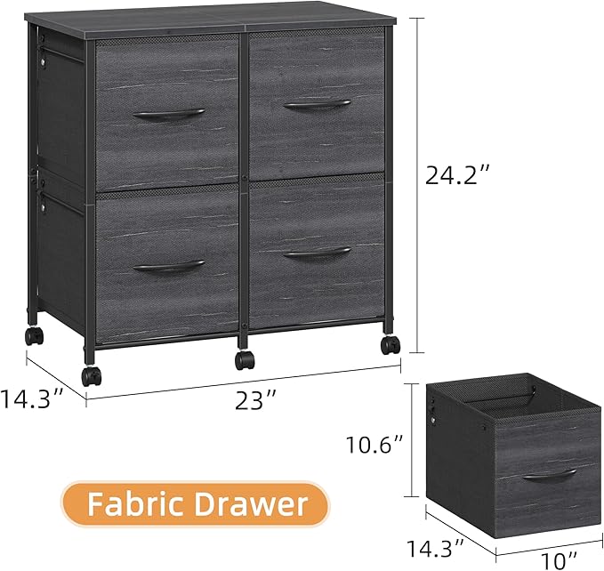 HIGDBFE 4 Drawer Lateral File Cabinet, Mobile Filing Cabinet for Large Printer, Home Office Functional Office Storage Cabinet & Printer Stand, Fits Letter/A4, Charcoal Black Print