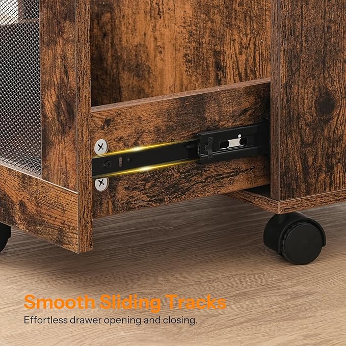 HOOBRO File Cabinet, Rolling File Cart, Under Desk Small Filing Cabinet, File Organizer Box, Home Office File Basket with Drawer for A4, Letter Files, Rustic Brown and Black BF11WJ01G1