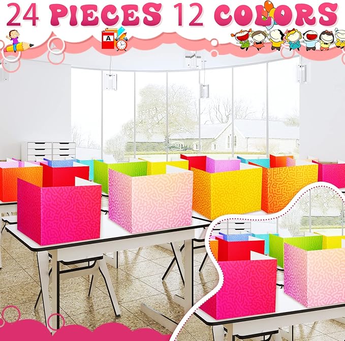 SATINIOR 24 Pcs Privacy Folders for Students, Desk Dividers for Classroom Testing, Student Privacy Boards Classroom Must Have, 12 Colors Study Panel for School Teacher Supplies(Swirl Style)