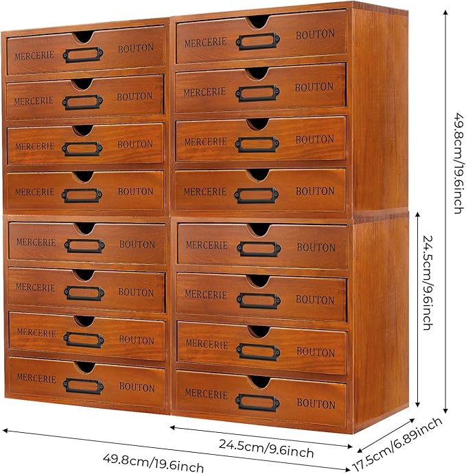 Wooden Storage Box, 16 Drawers Wood Multi Drawer Storage Organizer Vintage Desktop Drawer Organizer Rustic Desk Storage Organizer for living rooms bedrooms study rooms offices dormitories