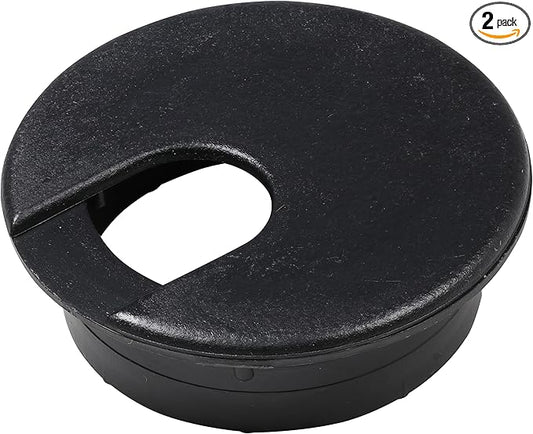 2 Pack Rok Hardware 2" (51mm) Black Round Computer Desk Table Port Wire Cable Cord Organizer Hole Cover Grommet, ROKRG2BLK