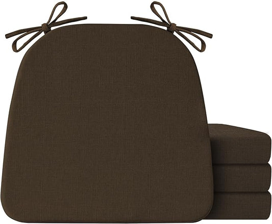 IASEAHK Chair Cushions for Dining Chairs Set of 4, Non Slip Kitchen Chair Pads, 17" x 16" x 2", Indoor Dining Chair Cushions with Ties, D-Shaped Seat Cushions for Kitchen Chairs, Brown
