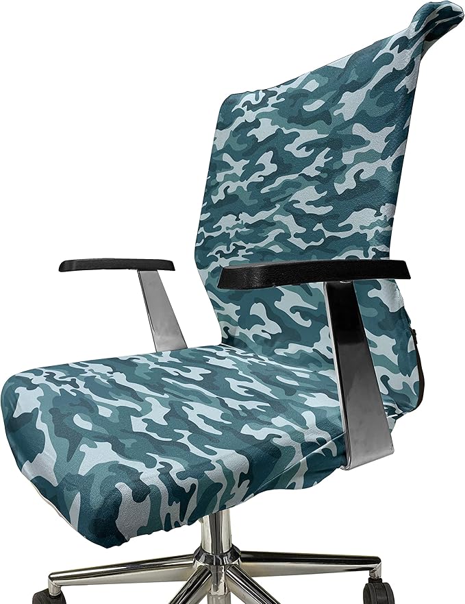 Ambesonne Camo Office Chair Cover, Camouflage Theme in Oceanic Colors Sea Water Inspired Illustration, Stretchable Decorative Universal Size High Back Printed Slipcover, Slate Blue