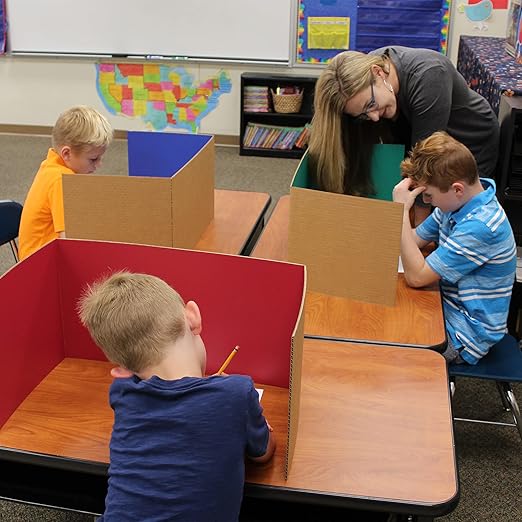 Flipside Products 18”x 48” Assorted Color Study Carrel, Red, Green, Blue, Yellow Privacy Boards, Student Privacy and Focus Booth for The Classroom, Desk Divider Cubby for Tests, Made in USA - 12 Pack