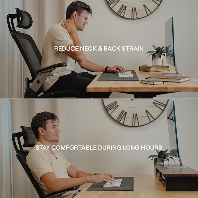 COREMINDED Solid Wood Dual Monitor Stand Riser – 43" Walnut Desk Shelf for 2 Monitors with Tray & Wool Felt, Organizer for Desktop, Laptop and Office (Walnut)