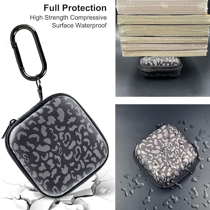 Earbud Case Headphone Organizer Ear Bud Case Portable EVA Carrying Box Storage Bag with Carabiner for AirPods Beats Bose Galaxy Buds 4/3/FE Data Cable Storage (Grey Cheetah)