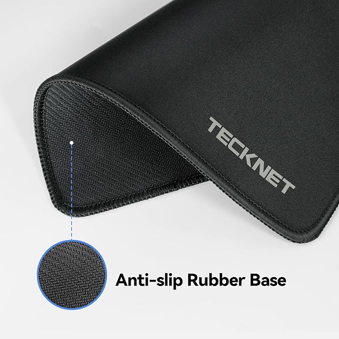 TECKNET 2 Pack Mouse Pad with Anti-fray Stitchin, Waterproof Surface & Non-Slip Rubber Base with Stitched Edges Gaming Mouse Mat for Laptop，Compatible with Laser and Optical Mice - Black