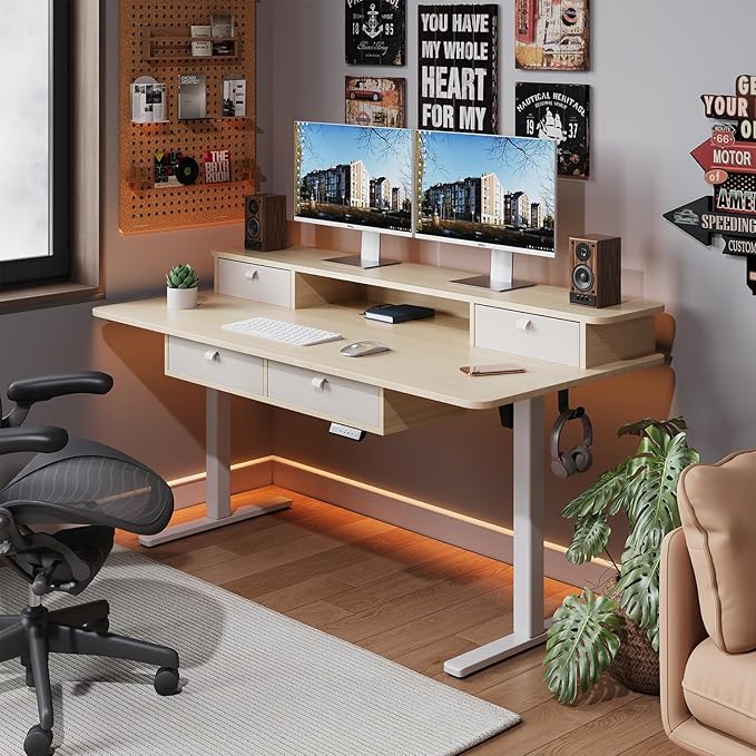 Electric Standing Desk Frame,Adjustable Height and Length,The Maximum Size it can accommodate is 63 * 28 inches for the Tabletop,3 Preset Heights,Rated for 154 pounds of Weight.White