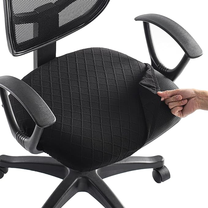 Stretch Jacquard Office Chair Cover, Removable Washable Desk Chair Cover, Anti-dust Seat Cushion Protectors - Black