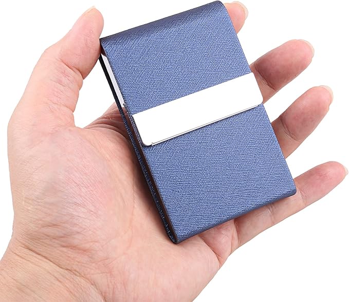 Professional Business Card Holder, Pocket Business Card Case for Women & Men, PU Leather Multi Card Case, Credit Card Wallet, Name Card Holder with Magnetic Closure, Blue-gs