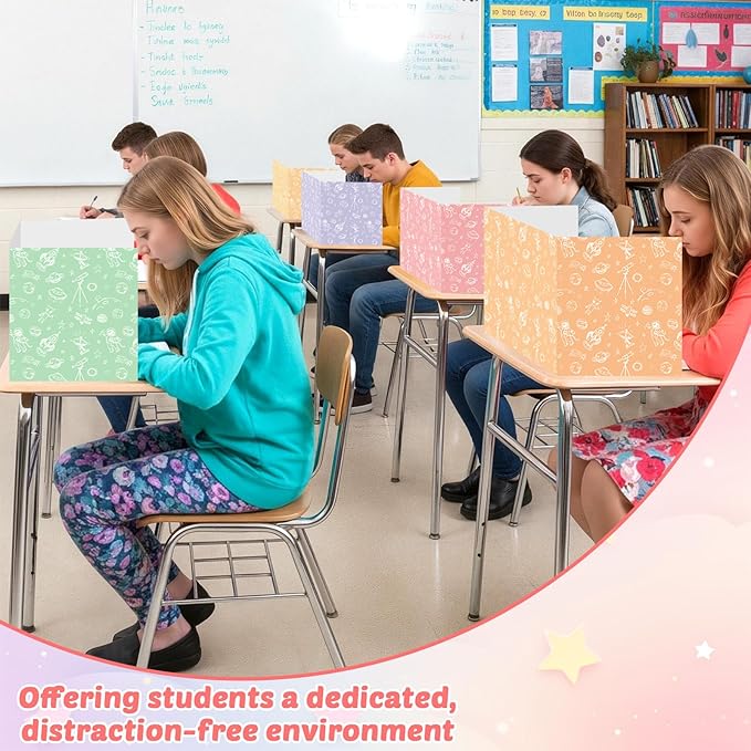 30 Pack Desk Dividers for Students Pastel Space Privacy Folder for Students Waterproof Study Carrel Dividers Testing Divider Privacy Classroom Shield Folder Boards for Classroom Teacher Supplies