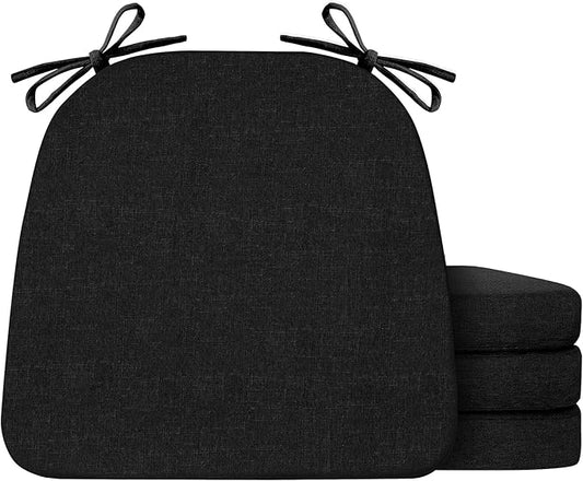 IASEAHK Chair Cushions for Dining Chairs Set of 4, Non Slip Kitchen Chair Pads, 17" x 16" x 2", Indoor Dining Chair Cushions with Ties, D-Shaped Seat Cushions for Kitchen Chairs, Black