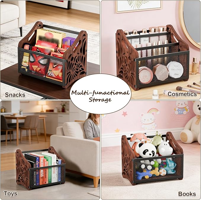 QILICHZ Magazine Holder,3-Compartment Magazine Rack Floor,Wood Magazines File Holder Organizer,Rustic Magazines Storage Basket for Books,Newspapers,Mails,Files