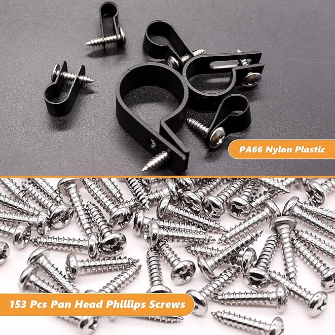 mankk 306PCS Cable Clips Wire Clips Assortment Kit Nylon Plastic R-Type Cable Clamps Wire Mounting Clips 6 Sizes 3/16'' 1/4'' 3/8'' 1/2'' 3/4'' 1'' with Screws for Cable Management