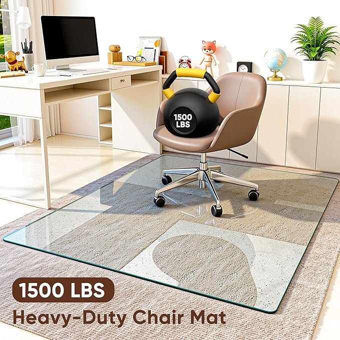 Antok Tempered Glass Chair Mat, 45"x45" Office Chair Mat for Carpet & Hardwood Floors, Heavy Duty 1/5" Desk Chair Mat for Smooth Rolling at Home or Office