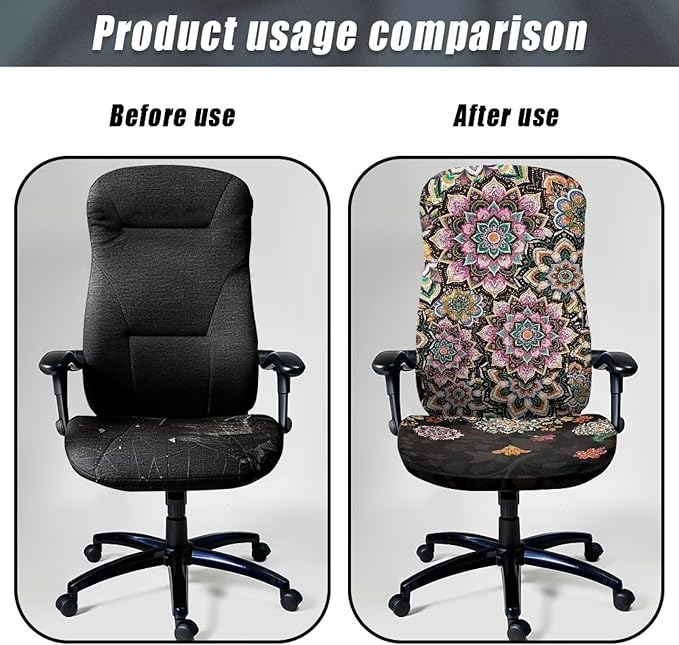 Talayituse Boho Mandala Flower Print Office Chair Cover Stretchable Desk Chair Cover Removable Computer Chair Cover for Office Chair Universal Spandex Rotating Chair Cover Anti-dust Chair Slipcover, L