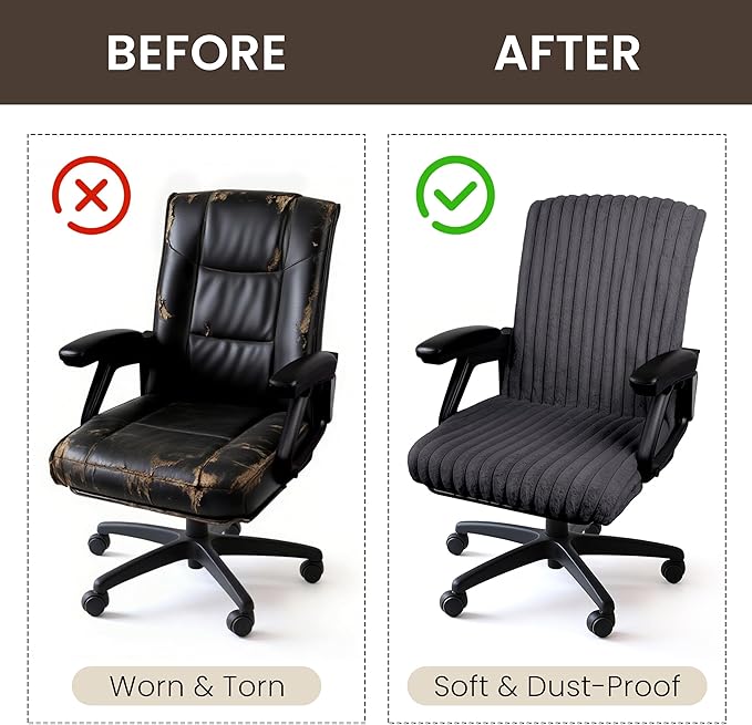 AELS Faux Fur Striped Office Chair Cover, Desk Chair Cover Computer Office Chair Covers - Fits Desk Chair/Armchair, Soft Breathable Fabric - Washable & Removable for Home & Office, Dark Gray