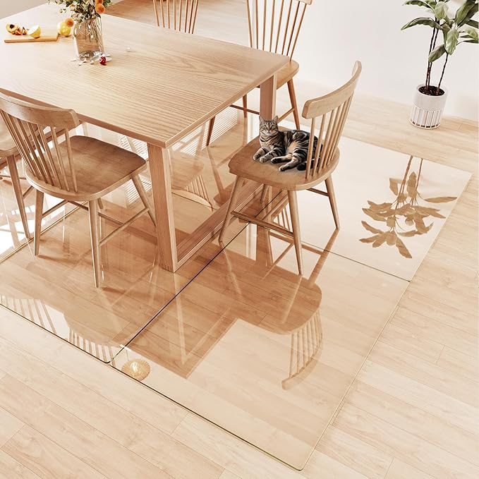 Tempered Glass Chair Mat 46"x36" – Ultra-Clear Office Chair Mat for Hardwood Floors & Low-Pile Carpets – Heavy-Duty 0.2" Scratch-Resistant Surface with Non-Slip Pads – Supports 1,000 lbs