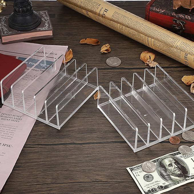 Hipiwe 2-Pack Acrylic File Organizer for Sorting Mail - 5 Slots Letter Sorter Clear Desktop Bill Divider Holder for Paper Envelope Document Book Cash Money Eyeshadow Makeup Palette