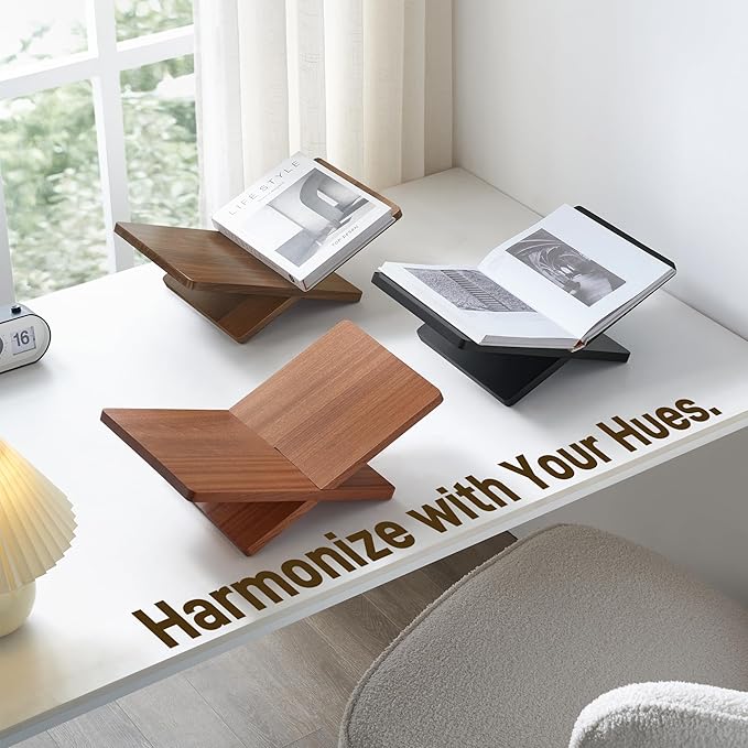 Solid Wooden Book Stand for Desktop Display & Reading –15.7" x 9.4" x 5.7” Extra Large Wood Open Book Holder for Cookbook, Bible, Recipe, Textbook, Magazine (Solid Black Finish Wood)