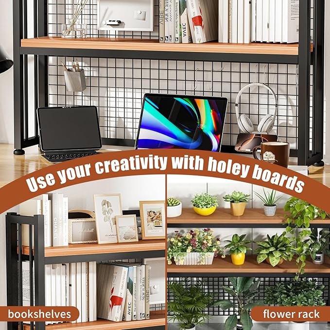HUATOL 2-Tier Desktop Hutch Bookshelf Metal Desk Shelf, Storage Display Shelf for Computer Desk, Multifunctional Freestanding Storage Rack Display Shelf for Office, Home Decor (37.4 * 35.9 * 9.44 in)