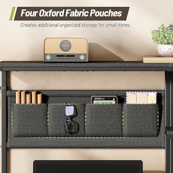 Clamp on Desk Shelf with Pegboard, Above Desk 3-Tier Extender Shelf, Desktop Bookshelf with Hooks, Desktop Organizer for Office Desk Accessories, Tabletop Storage Rack, 38.3" W x 33" H, Black