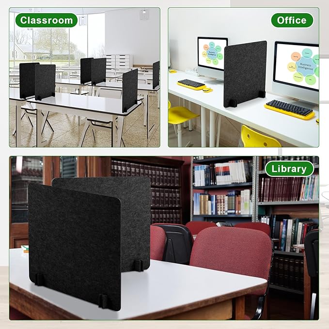 Kisston 12 Pack Desk Privacy Panel 24 x 24'' Acoustic Desk Divider Stand up Freestanding Privacy Panel Noise Visual Distraction Reducing Table Divider Office Student Cubicle Reception Area(Dark Gray)