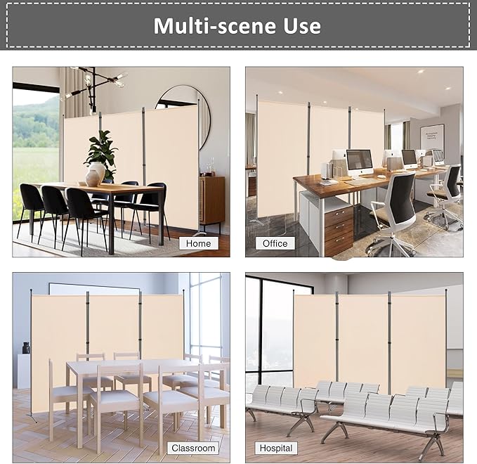 Spurgehom 3 Panel Room Divider Folding Partition Privacy Screens, Freestanding Fabric Room Panel Portable Room Partition Wall Dividers for Home Office Restaurant, 102" W X 71" H (Beige)