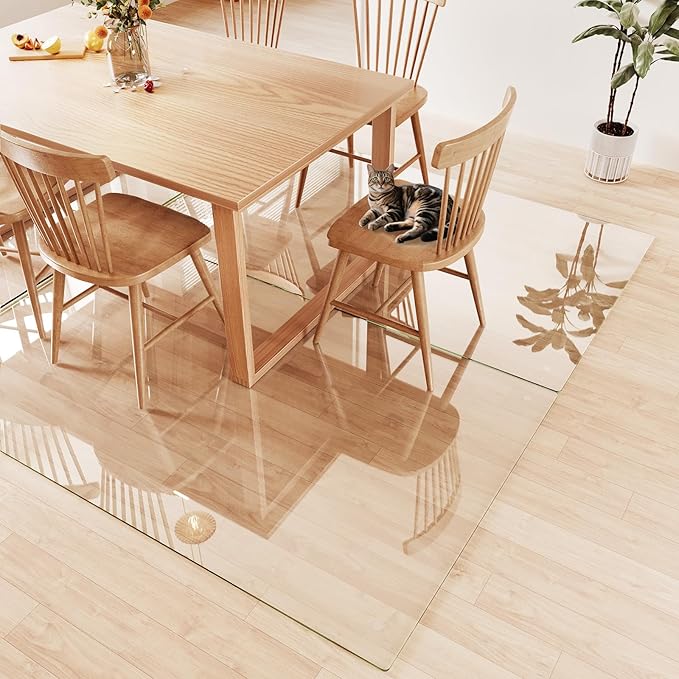 Tempered Glass Chair Mat 80"x48" – Ultra-Clear Office Chair Mat for Hardwood Floors & Low-Pile Carpets – Heavy-Duty 0.2" Scratch-Resistant Surface with Non-Slip Pads – Supports 1,000 lbs