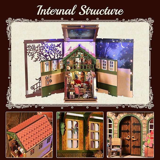 Book Nook Kit, Book Nook Kits for Adults DIY Booknook Model Build, DIY 3D Wooden Puzzle Bookend Booknook Bookshelf Insert Miniature Dollhouse Kit for Home Decoration