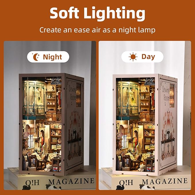fifijoy Book Nook Kit - DIY Miniature House Dollhouse Kit for Adults and Teens, Booknook Tiny House Bookshelf Decor 3D Wooden Puzzle, Gifts for Family Friends (Sewing Room)