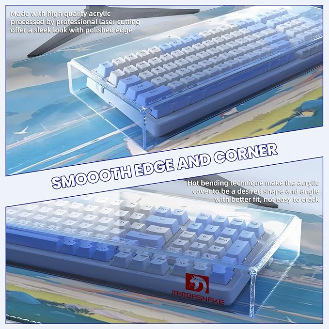 ZIYOU LANG KC04 Acrylic Clear Transparent Keyboard Cover(17.4*6.5*1.89’’) with Dustproof Waterproof Anti-hit Anti-cat Protective Case for Compact Layout 94/96/98Key Mechanical Gaming Keyboard(Blue)