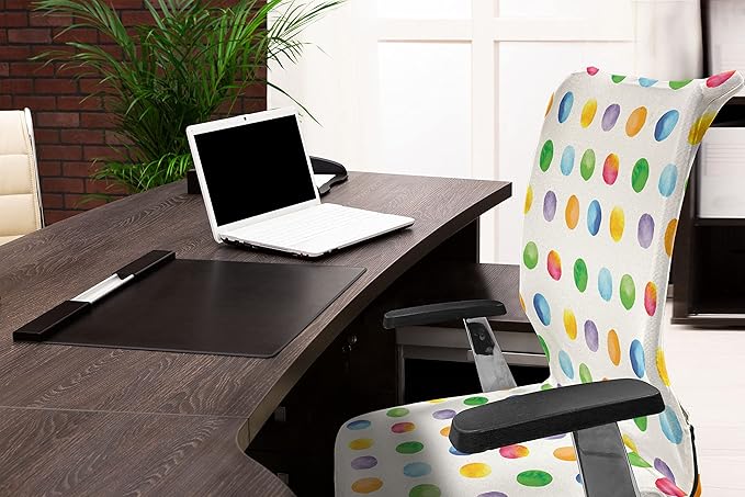 Ambesonne Watercolor Office Chair Cover, Abstract Brush Stroke Polka Dots Grunge Geometric Pattern Spotted Background, Stretchable Decorative Universal Size High Back Printed Slipcover, Green White