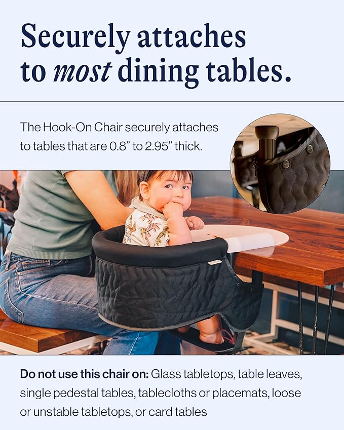Lalo - The Hook-On Chair with Tray and Footrest - Portable High Chair for Babies and Toddlers up to 37lbs - Compact, Easy-to-Use Design - Fits Tables 0.8'' to 3.5'' Thick - Travel Bag Included
