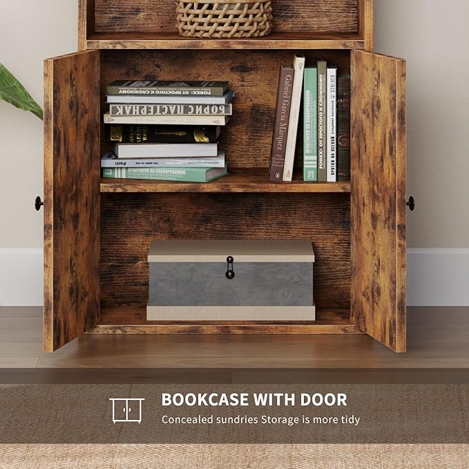 71.5" Tall Farmhouse Bookshelf, 6-Tier Bookcase with Cabinet Doors, Tall Display Shelves with Storage for Home Office, Living Room