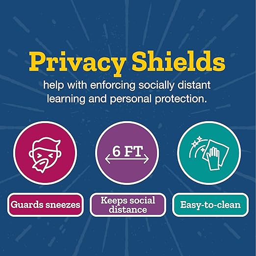 Really Good Stuff Large Privacy Shields for Student Desks – Set of 12 - Gloss - Study Carrel Reduces Distractions - Keep Eyes from Wandering During Tests, Blue with School Supplies Pattern