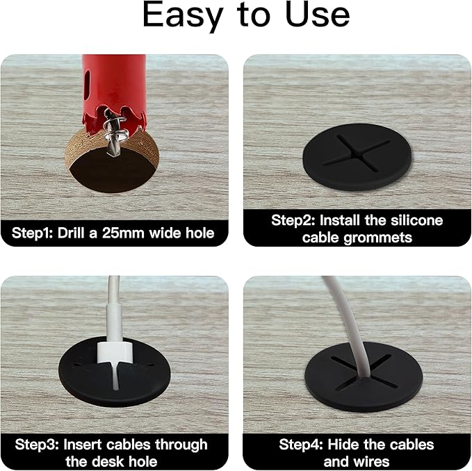 18Pcs Desk Grommet with Hole Saw, 1 Inch (25mm) Cable Grommet, Wall Grommets for Cables, Cable Hole Cover, Silicone Cable Cord Wire Hole Cover for Desk, Table, TV Console and Other Furnitures(Black)
