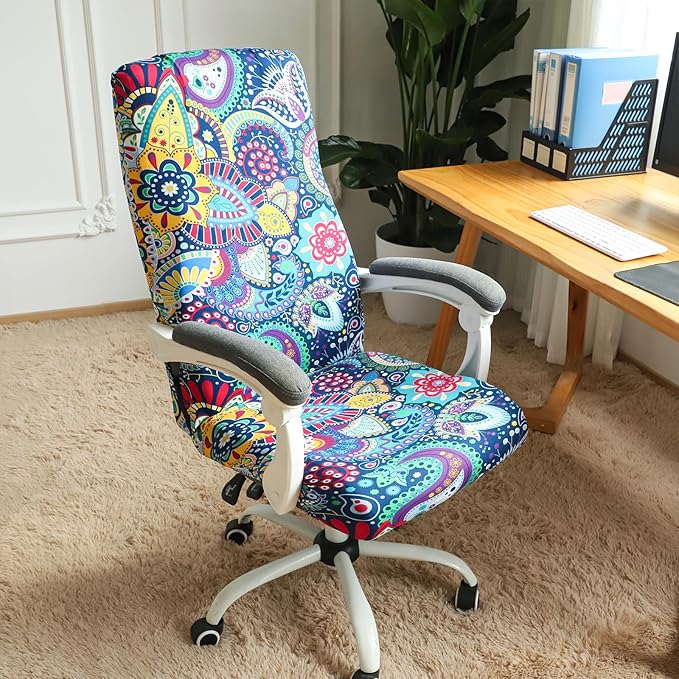 FORCHEER Large Office Chair Cover Stretchable Boho Printed Computer Chair Cover Armrest Office Desk Chair Slipcover Washable Durable