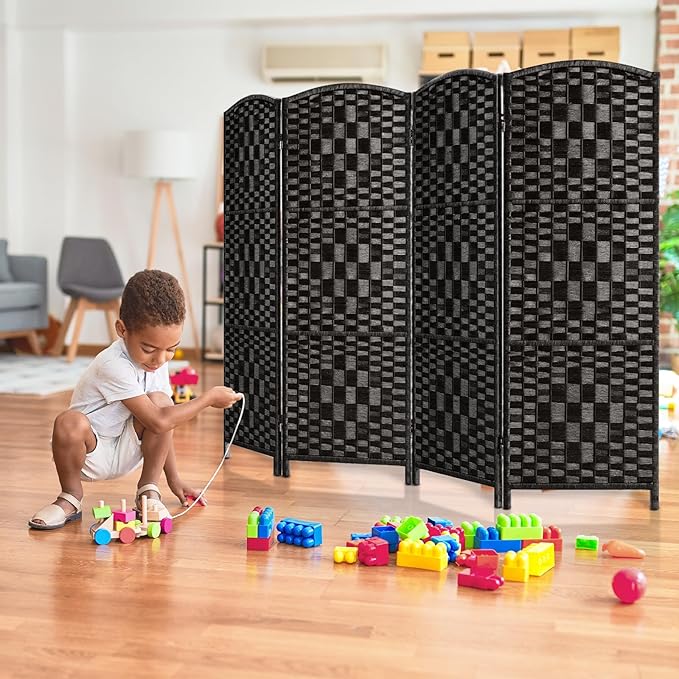 HALLYBEE Small Room Divider, Privacy Screen, Short Room Dividers and Folding Privacy Screens, Foldable Temperary Wall Partitions, 4 Panel Black Space Separation Separator