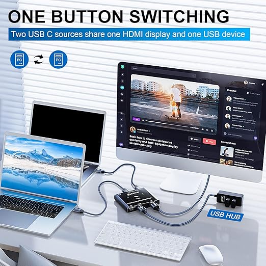 USB C KVM Switch 4K@60Hz,MLEEDA KVM Switch USB C for 2 Laptops Share Single HDMI Monitor and Keyboard Mouse,Compatible with Windows,Mac OS,Wired Remote and USB Power Cord Included
