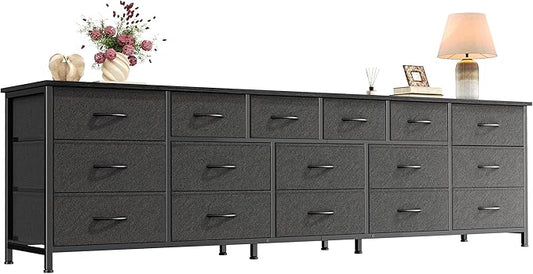 Huuger 77.6" Long Dresser for Bedroom, 16 Drawer Fabric Dresser for Closet, Wide Chest of Drawers with Storage, TV Stand for 65, 75, 85 Inch TV, 77.6" W x 12.9" D x 26.7" H, Black