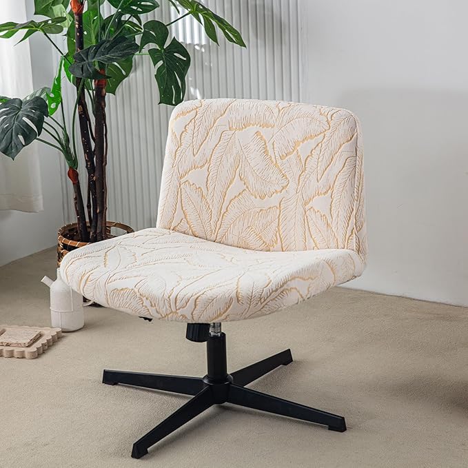 LavishCover Waterproof Palm Leaf Criss Cross Chair Cover, High-Stretch Flocked Fabric, Armless Office & Desk Chair Protector Against Stains and Wear(Beige,Palm Leaf, Just The Cover, No Chair)