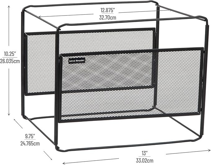 Mind Reader Hanging File Folder Organizer, Desktop Organizer, Storage, Office, Metal Mesh, Black